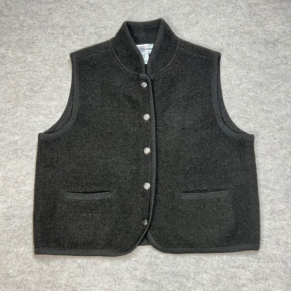 Crystal Knob Petites Jackets & Blazers - Vtg Crystal Knob Petites Brown 100% Wool Button Front Vest Petite Medium EUC